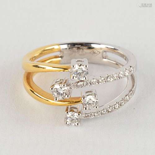 A ring, 18kt yellow and white gold with diamonds, appr. 0,49...