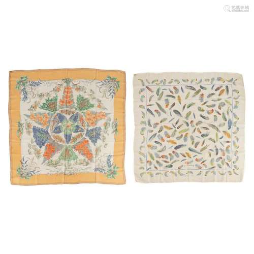 Hermès Paris, a collection of two silk scarfs. (D:88 x W:88 ...