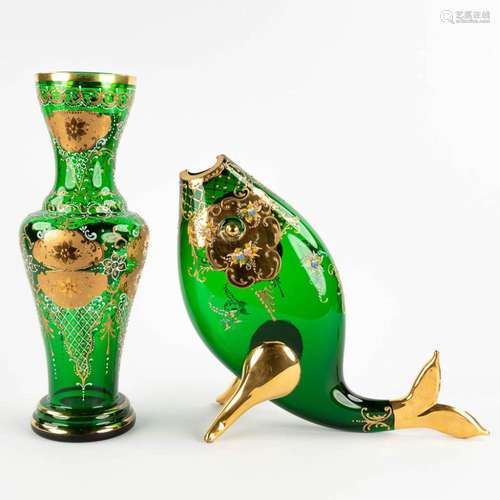 A fish and a vase, art glass, Murano, Italy. (H:44 x D:15 cm...