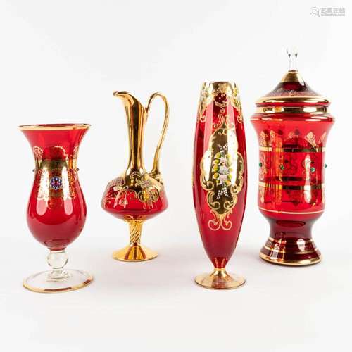 Four vases, art glass, Murano, Italy. (H:41 x D:16,5 cm)