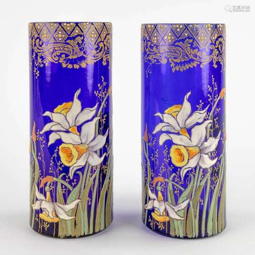 François-Théodore LEGRAS (1839-1916) 'Blue roll vases wi...