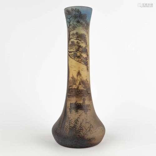 Pierre Jost for Verrerie Dolhain, a hand-painted vase. (H:35...