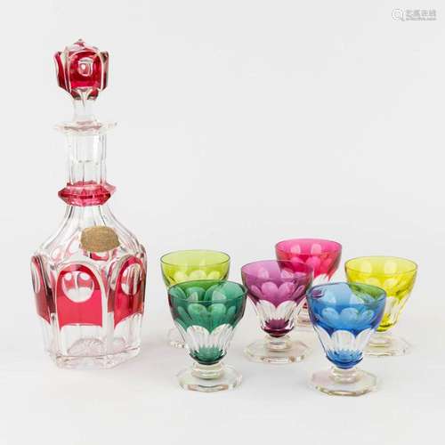 Val Saint Lambert, a carafe and 6 glasses, model Gevaert. Cu...