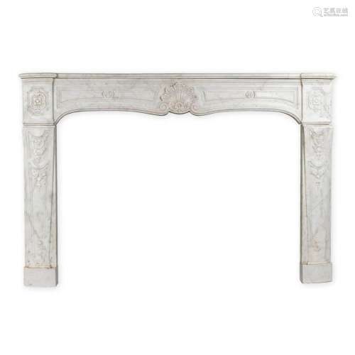 A fireplace mantle, sculptured Carrara marble in Louis XV st...
