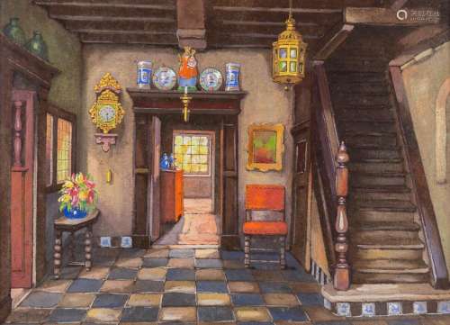 Louis RECKELBUS (1864-1958) 'interior of a hallway' ...