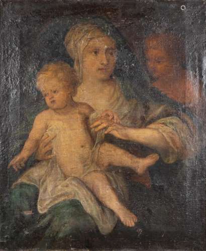 Mother and child, an antique painting, oil on canvas. Italia...