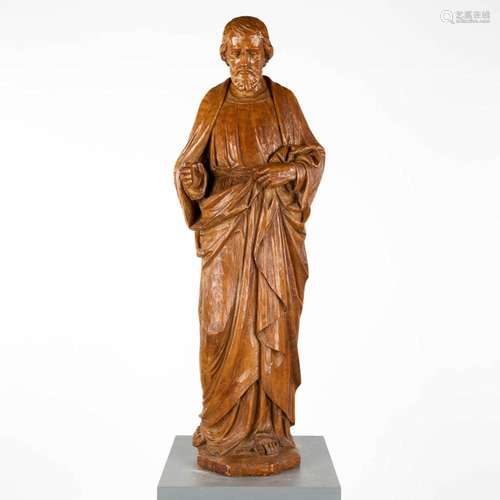 A large wood sculptured figurine of Joseph. 20th C. (D:27 x ...