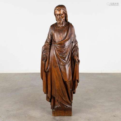 An antique wood scultpure of Joseph, 19th C. (D:25 x W:40 x ...