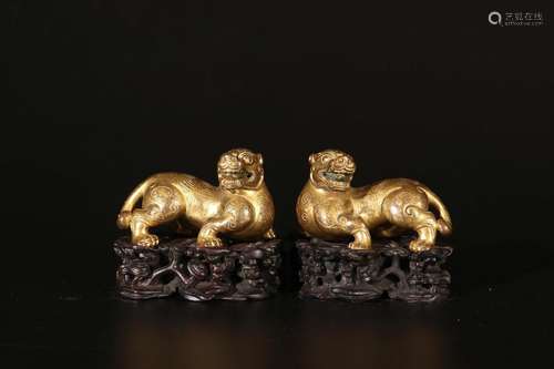 Animal en bronze doré, dynastie Qing