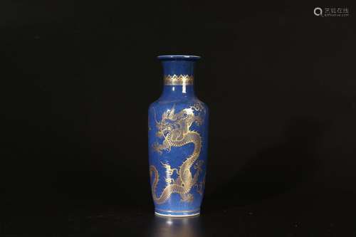 Vase à dragon et maillet peint en bleu et en doré