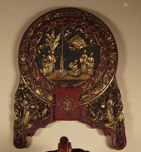 19TH-CENTURY LACQUERED & PARCEL-GILT PANEL