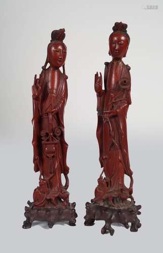 2 CHINESE LACQUERED GUANYINS