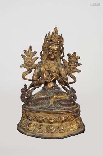 CHINESE QING GILT BRONZE BUDDHA