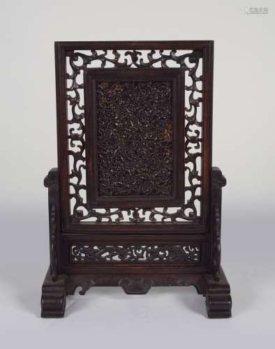 CHINESE QING CARVED HARDWOOD SCHOLAR'S SCREEN