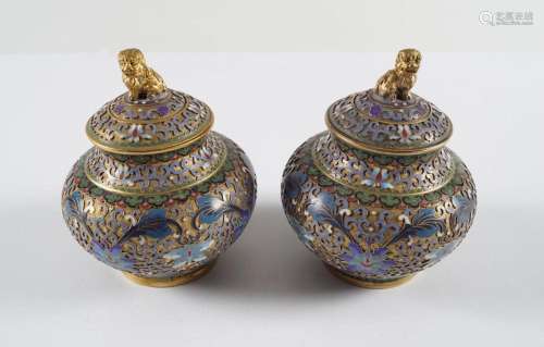 PR 19TH-CENTURY CHINESE CHAMPLEVE ENAMELLED URNS