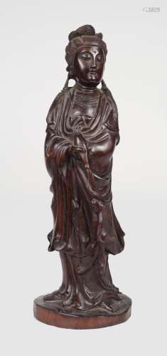CHINESE QING CARVED WOOD GUANYIN