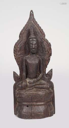 TIBETO-CHINESE CARVED WOOD BUDDHA