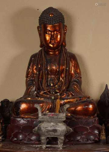 CHINESE LACQUERED AND GILT BUDDHA