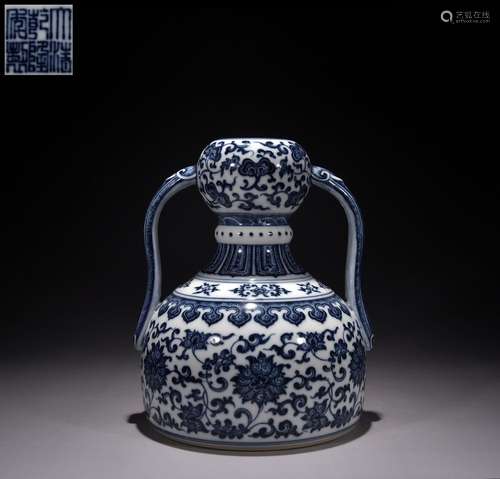 Blue and white flower pattern double ear garlic bottle