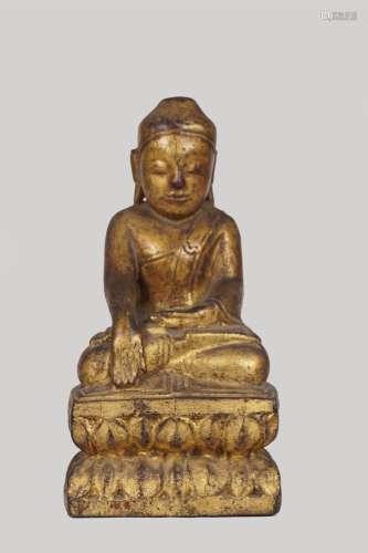 CHINESE QING CARVED GILTWOOD BUDDHA