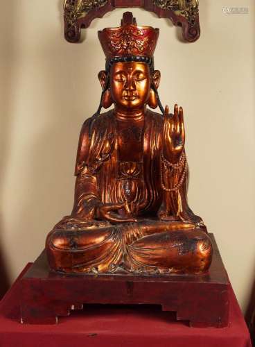 CHINESE CARVED GILTWOOD BUDDHA