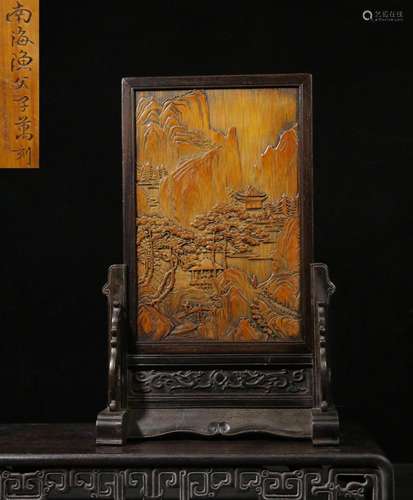 "Zhang Ziwan" bamboo carving double-sided landscap...