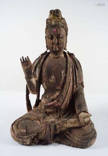 CHINESE CARVED WOOD BUDDHA