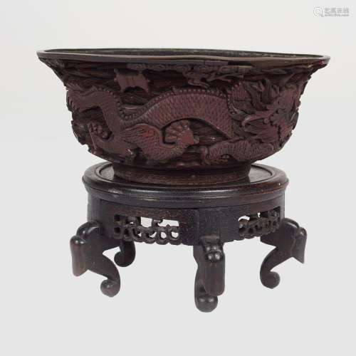 18TH-CENTURY CHINESE CINNABAR LACQUERED BOWL