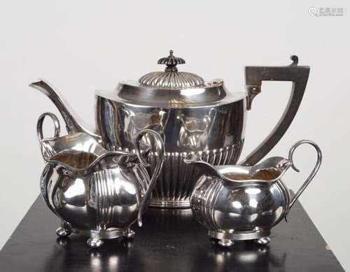 THREE-PIECE MATCHED SILVER TEA SERVICE