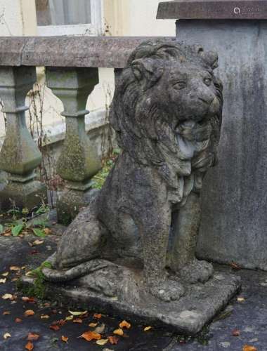 PAIR OF COMPOSITE STONE LIONS