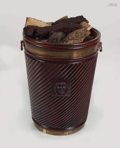 LARGE IRISH MAHOGANY BRASS BOUND PEAT BUCKET