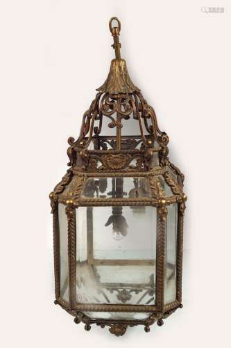 LARGE 19TH-CENTURY BRASS HALL LANTERN