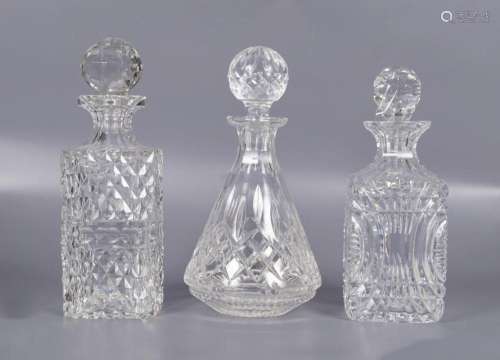 GROUP OF 3 HEAVY CRYSTAL DECANTERS