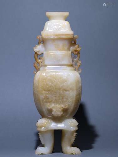 Hetian Jade Dragon Ear Four-legged Vase