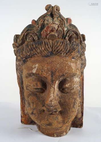 ANTIQUE INDONESIAN POLYCHROME CARVED WOOD BUDDHA