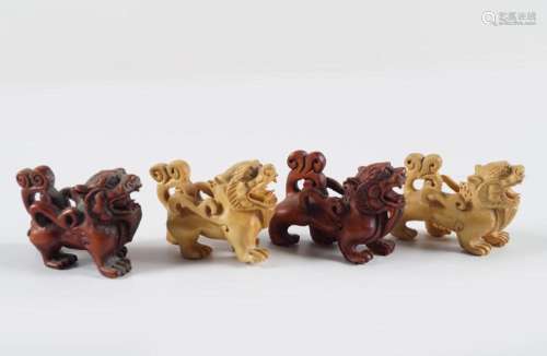 GROUP OF 4 CHINESE CARVED WOOD DRAGONS
