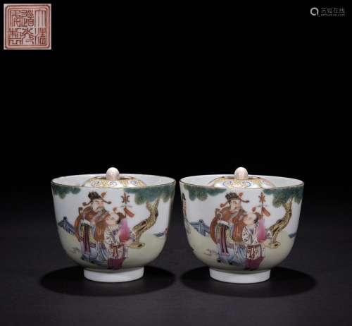 Pair of Panasonic Character Cups with Pastel and Gold Painti...