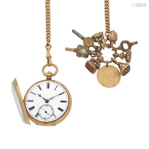 James Smith, Irvine. An 18K gold key wind open face pocket w...