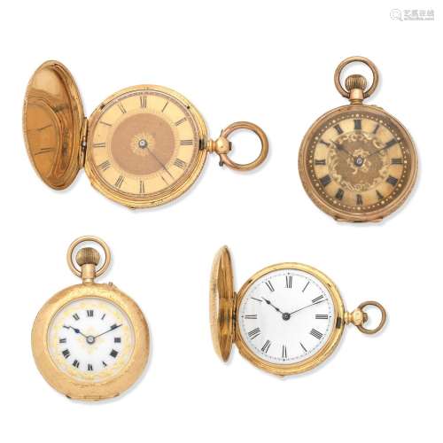 【*】A lot of 4 gold Swiss lever pocket watches (4) Various da...