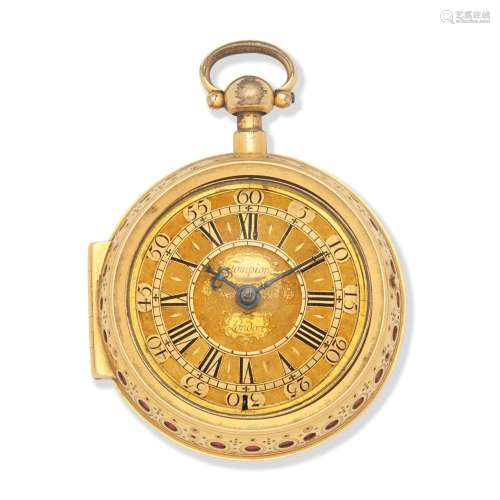 Thomas Tompion, London. A fine and rare 18K gold and gilt me...