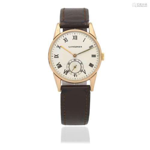 Longines. A 9K gold manual wind wristwatch London Hallmark f...