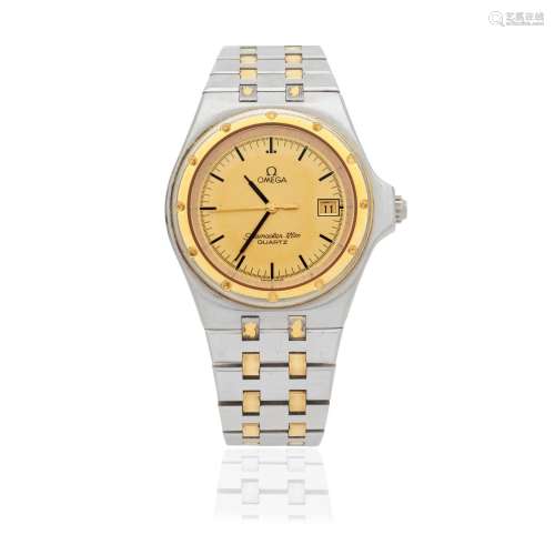 Omega. A stainless steel and gold plated quartz calendar bra...