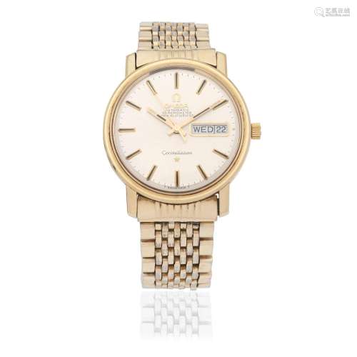 Omega. A gold plated stainless steel automatic calendar brac...