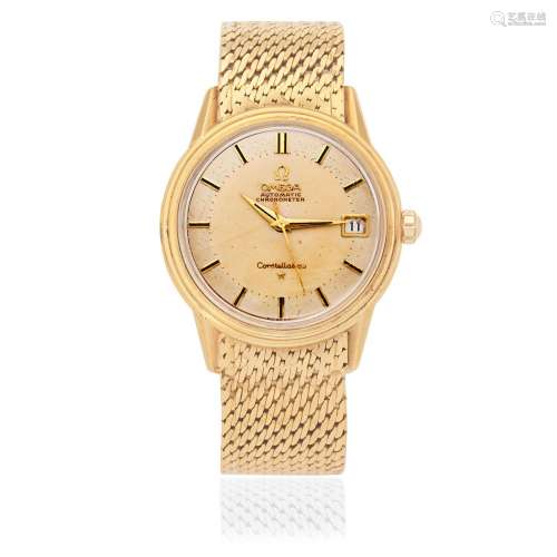 Omega. An 18K gold automatic calendar bracelet watch  Conste...