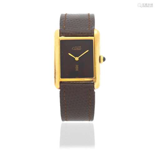 【Y】Cartier. A gold plated silver manual wind rectangular wri...
