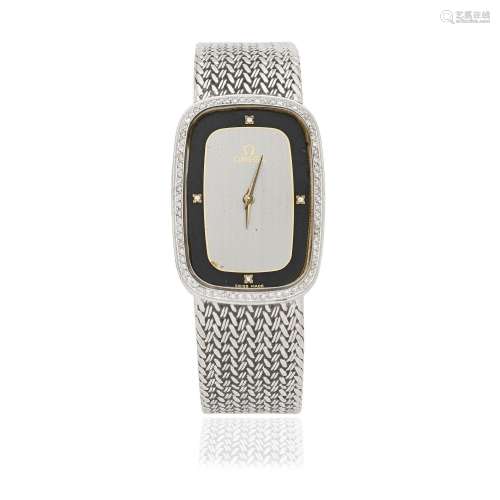 Omega. A lady's 18K white gold diamond set quartz bracelet w...