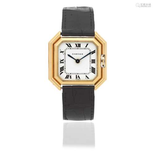 【Y】Cartier. An 18K gold automatic octagonal wristwatch  Cein...