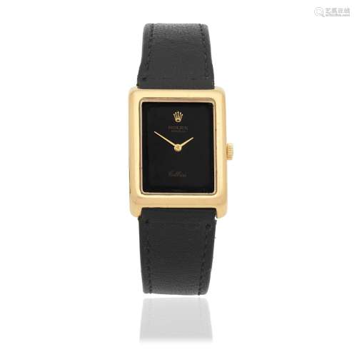 Rolex. A lady's 18K gold manual wind rectangular wristwatch ...