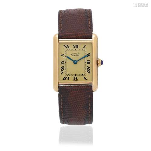 【Y】Cartier. A gold plated silver quartz wristwatch  Tank, Mu...