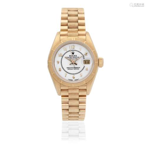 【Ω】Rolex. A lady's 18K gold automatic calendar bracelet watc...